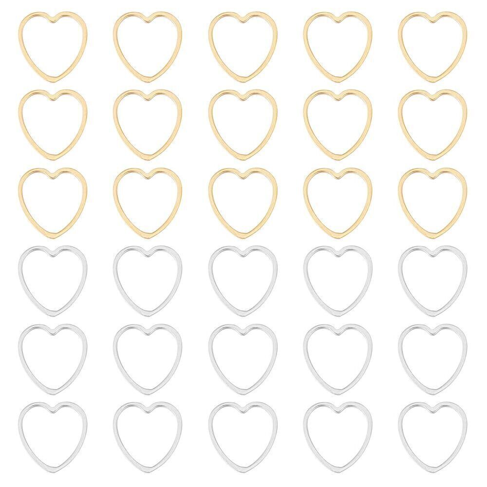 4340 40Pcs 2 Colors Heart Link Charms Love Linking Rings Stainless Steel